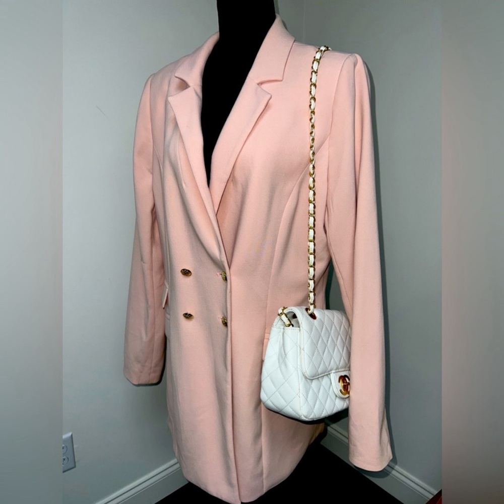White House Black Market pastel pink jacket gold buttons, suit, women’s size XL